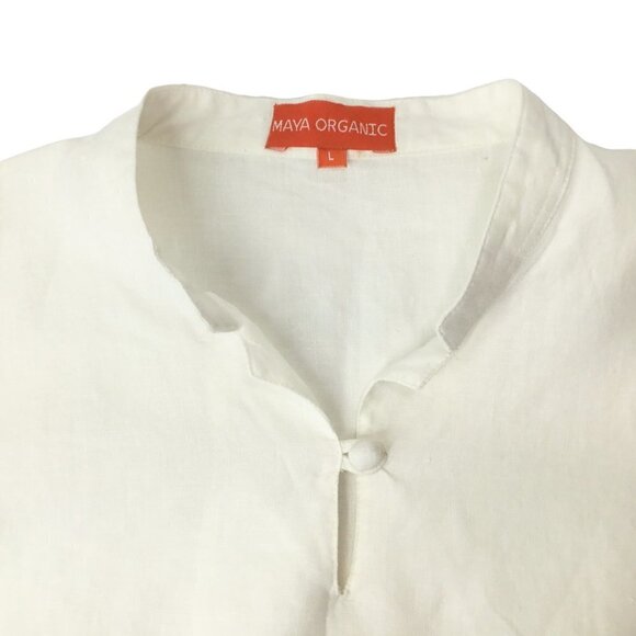 Maya Organic Linen Top Blouse Shirt Long Sleeve Quality Natural Ivory Size Large - Picture 9 of 11